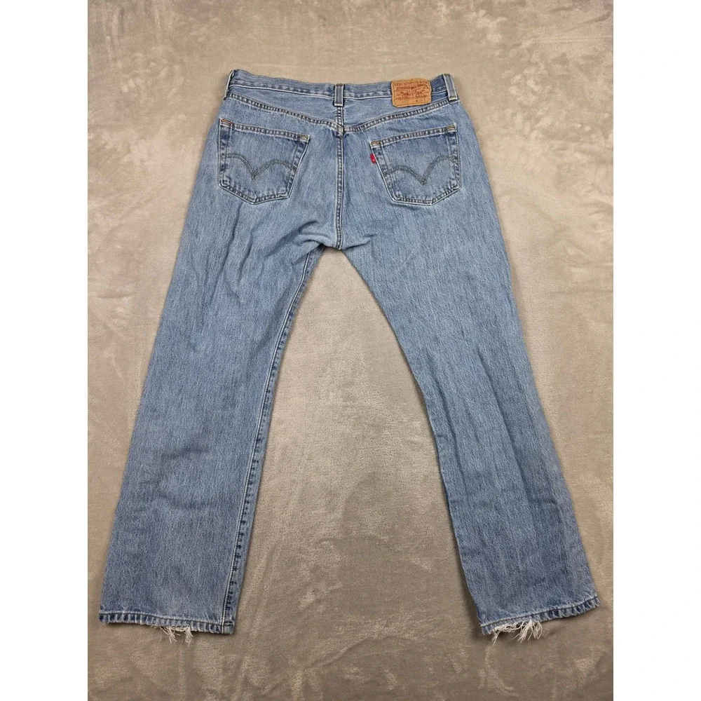 Levis 501 Button Fly Jeans Mens W34 L29 Blue Straight Distressed Denim 2008